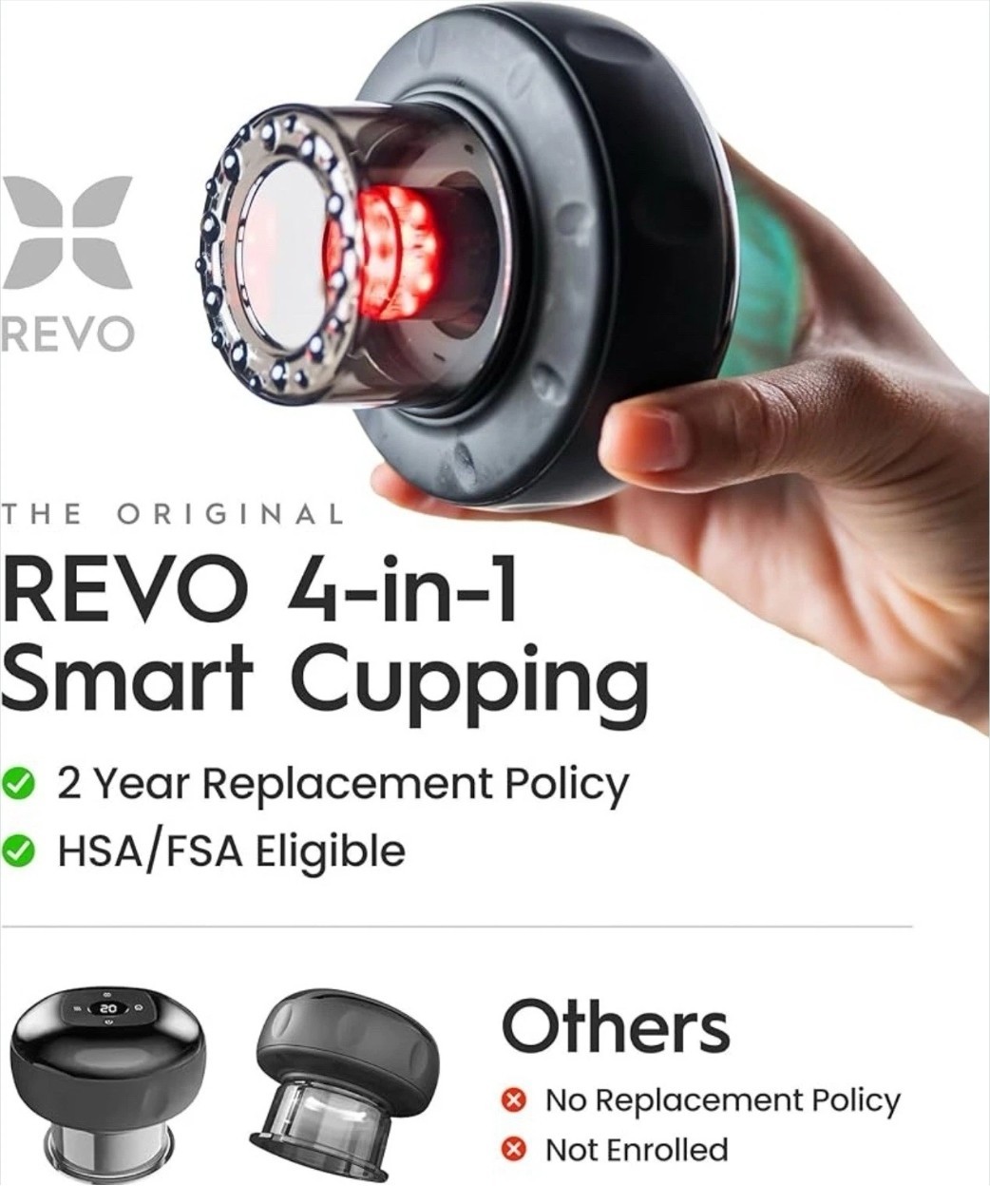 REVO The Original 4-in-1 Smart Cupping Therapy Massager Red Light Therapy New