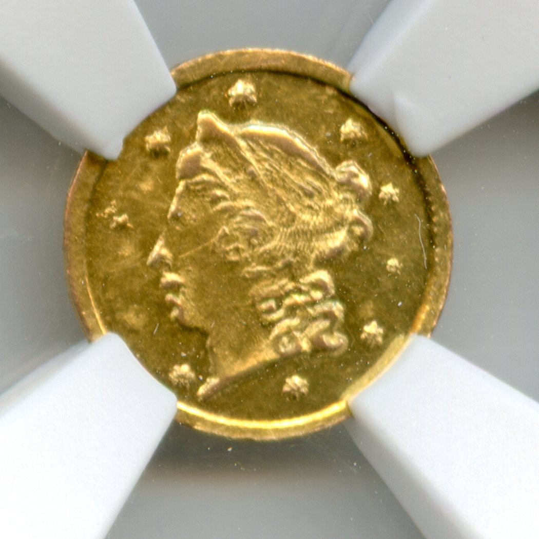 Civil War Date - 1865 G25C California Fractional Gold, BG-802 / NGC MS62 / DOLA