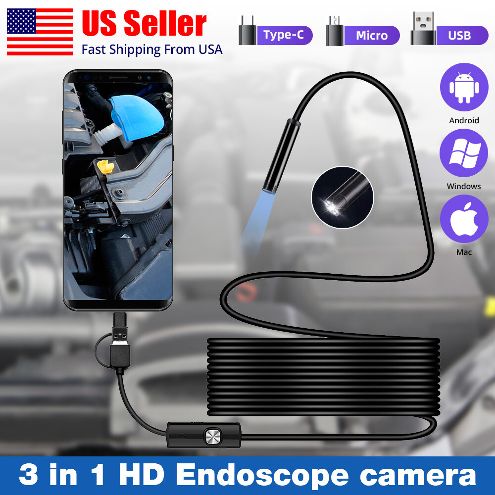 2M 7mm HD Snake Endoscope Borescope Inspection Camera for USB Type C Android PC