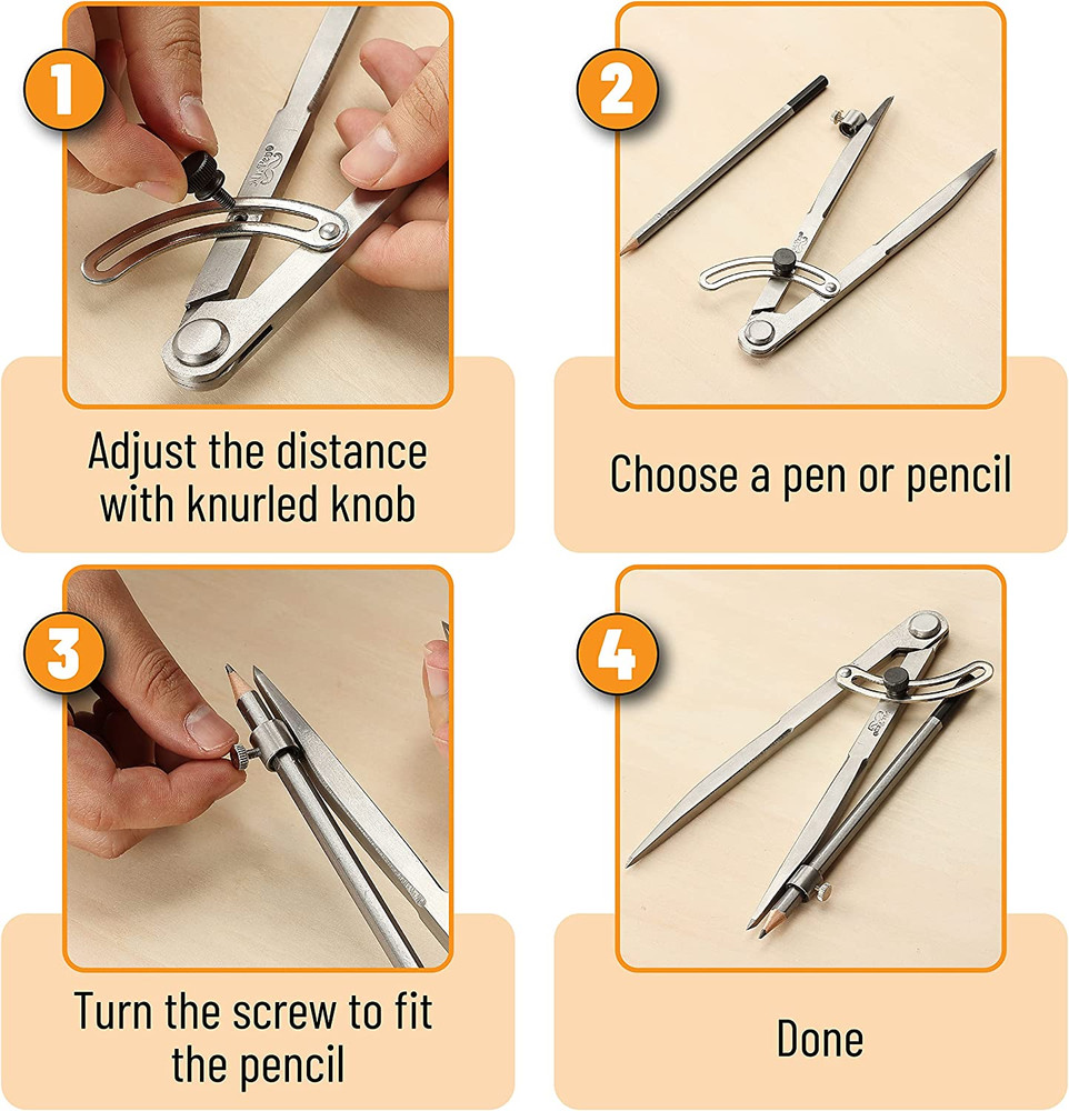 Large Professional Compass for Woodworking and Geometry - Precision Drawing Tool