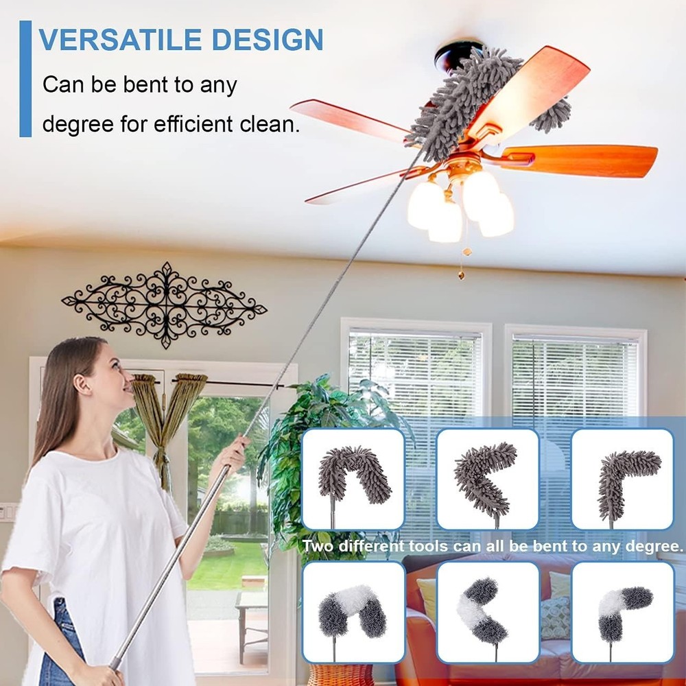 Upgrade Your Cleaning: 6-Pc Microfiber Duster Set with 100” Expandable Pole