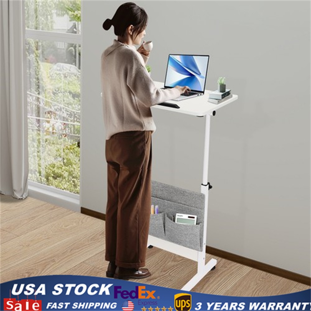 Rolling Laptop Desk Office Computer Table Adjustable Height Stand up w/ Storage