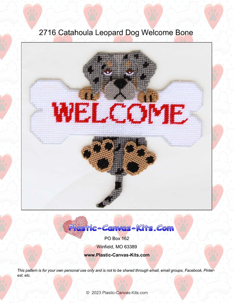 Catahoula Leopard Dog and Bone Welcome Sign- Plastic Canvas Pattern or Kit