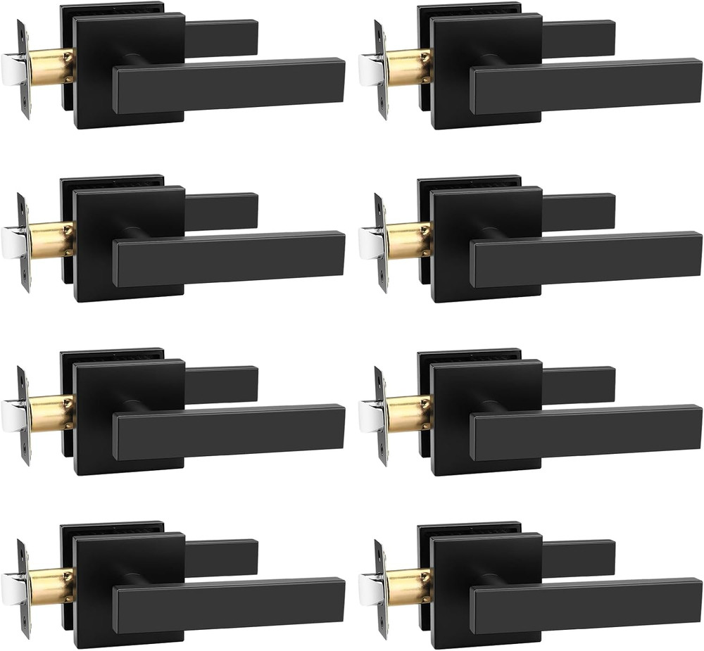 8 Pack Matte Black Keyless Door Handles - Heavy Duty Reversible Knobs