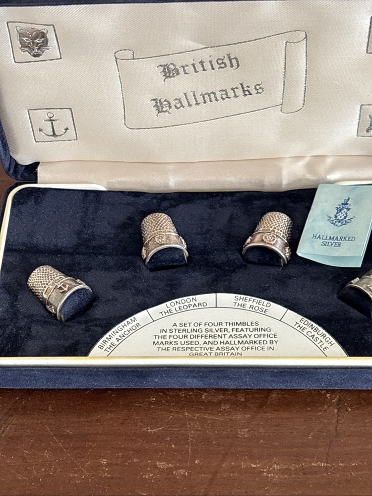 Set If 4 Boxed Silver Thimbles Showing British Assay Marks - 1987