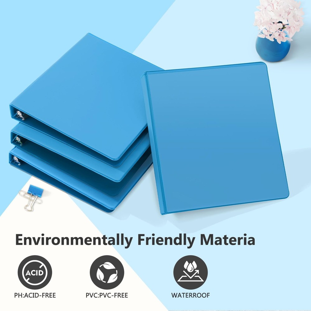 Sturdy 1 Inch D Ring Binders, 3 Ring Binders with 2 Pockets, Hold 225 Sheets ...