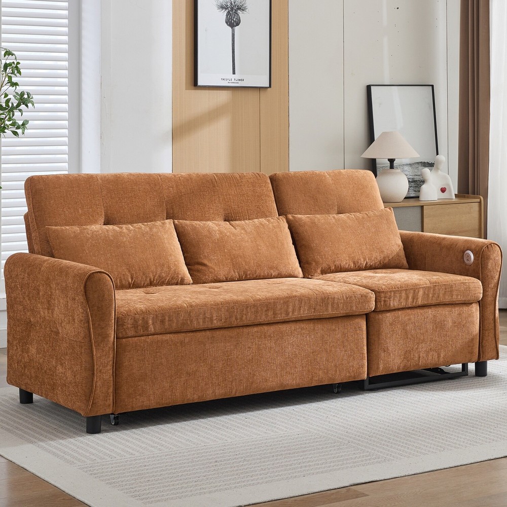 Convertible Sleeper Sofa Bed 3 Seater Sofa Couch w/ Reversible Recliner Sofa