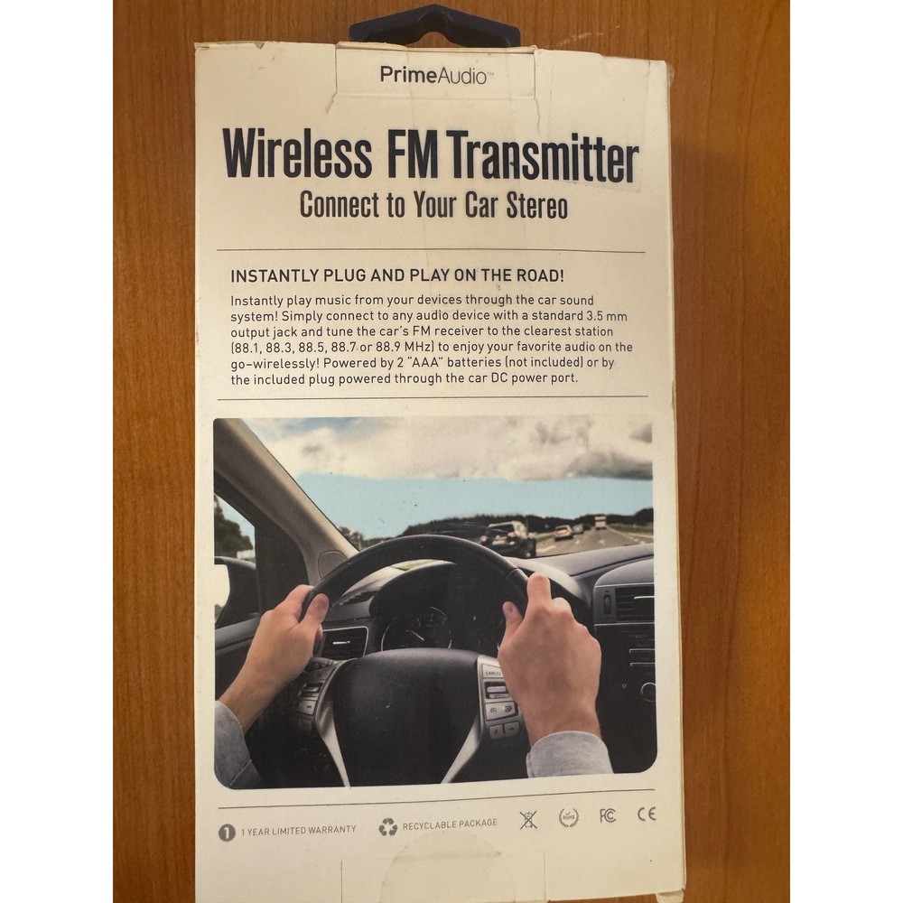 PrimeAudio Wireless FM Transmitter Car Stereo Adapter 3.5mm Jack PAFM-1050 Blue