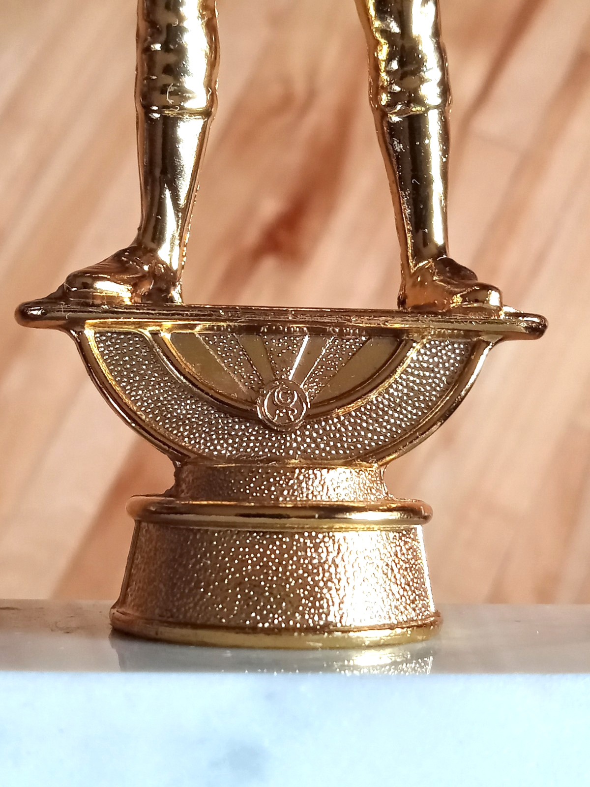 Vtg MCM Deco Italian Marble Baseball Softball Trophy Gold Metal Mid Century EUC