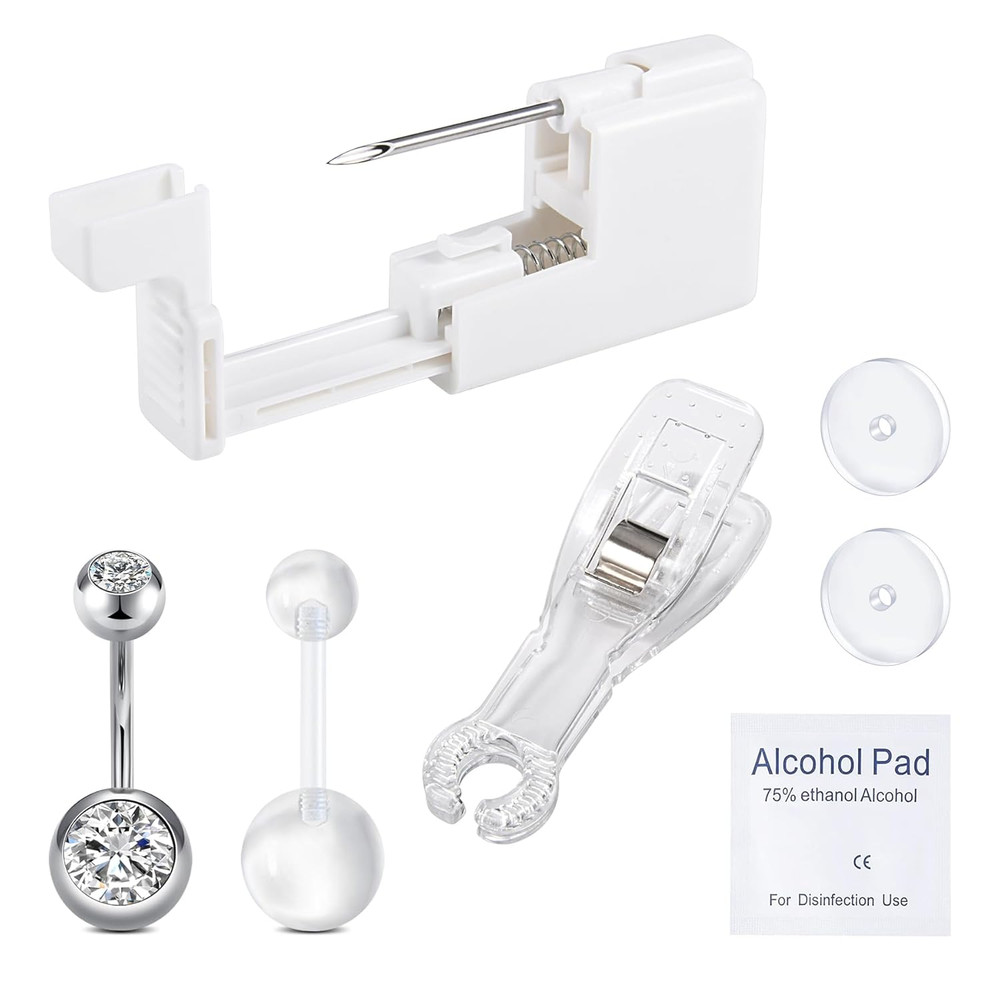 QWALIT Belly Button Piercing Gun Kit - Silver Navel Piercing Gun