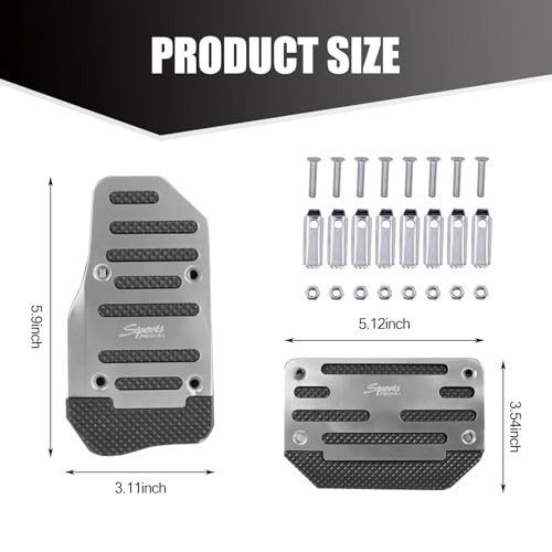 Pack-2 Automatic Car Accelerator Brake Pedal Kit, Anti-Slip 2 PCS Silver