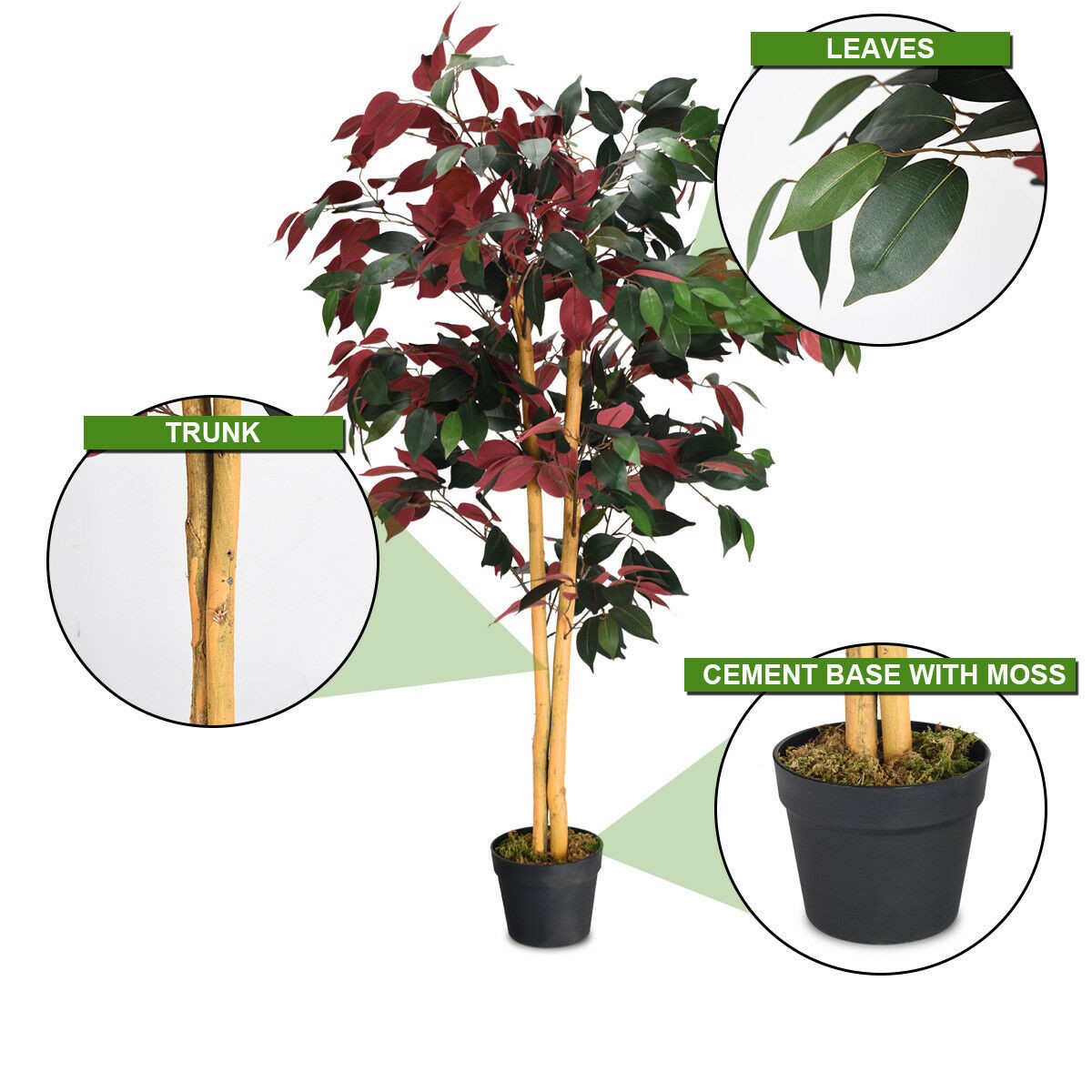4-Feet Artificial Capensia Bush Red/Green Leaves Indoor-Outdoor Home Décor