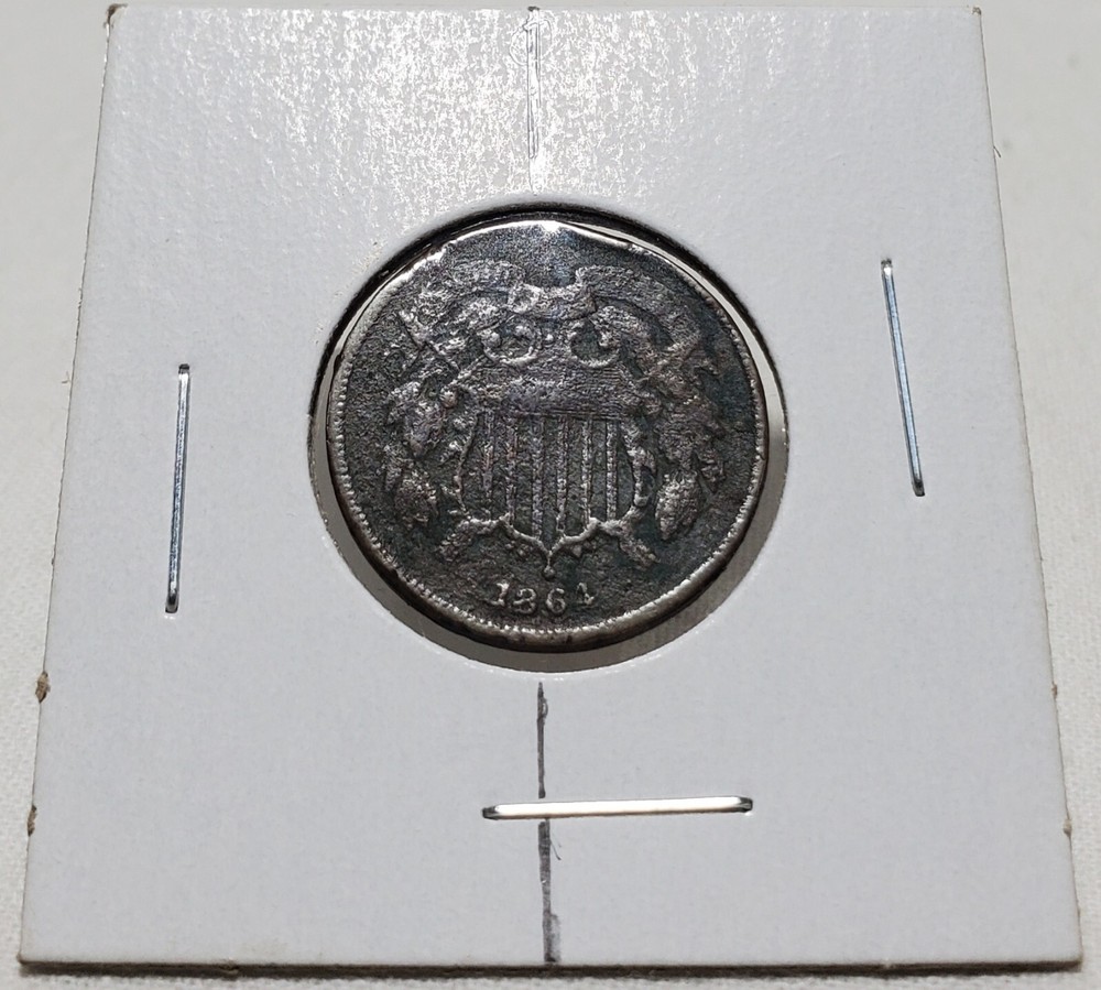 1864 2 Cent Piece.  Error Inverted/Rotated Reverse.  Medallion Reverse - Rough