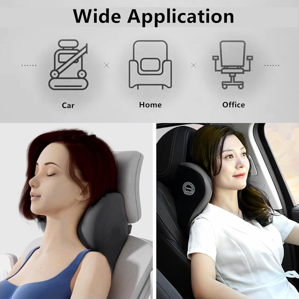 2 Pack Car Neck Pillow Support, Headrest for Driving with Adjustable Strap, Memo