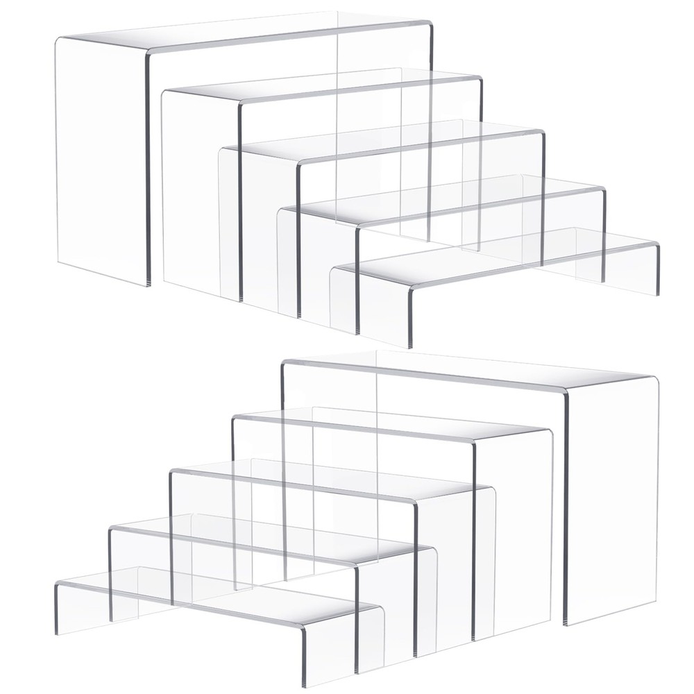 10 Pcs Acrylic Risers, 2 Set 5 Size Rectangular Large Display Risers Shelf, C...