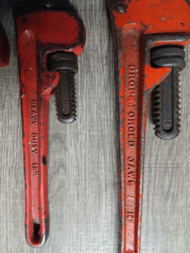 Adjustable pipe wrenches x 3, 14",10"8"