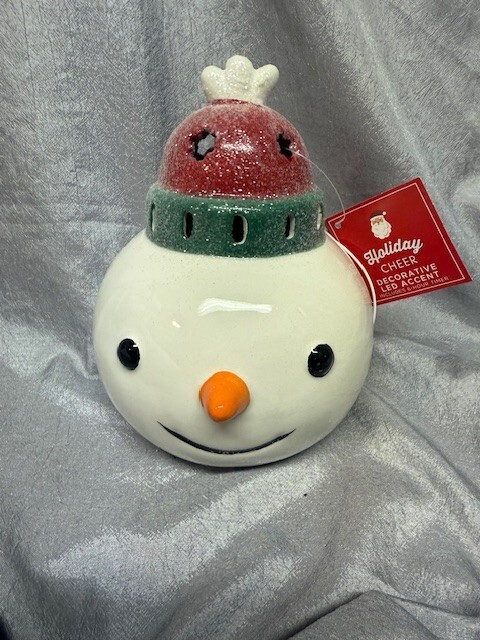LED LIGHT UP CERAMIC SNOWMAN HEAD 7" X 5" - NEW WITH TAGS