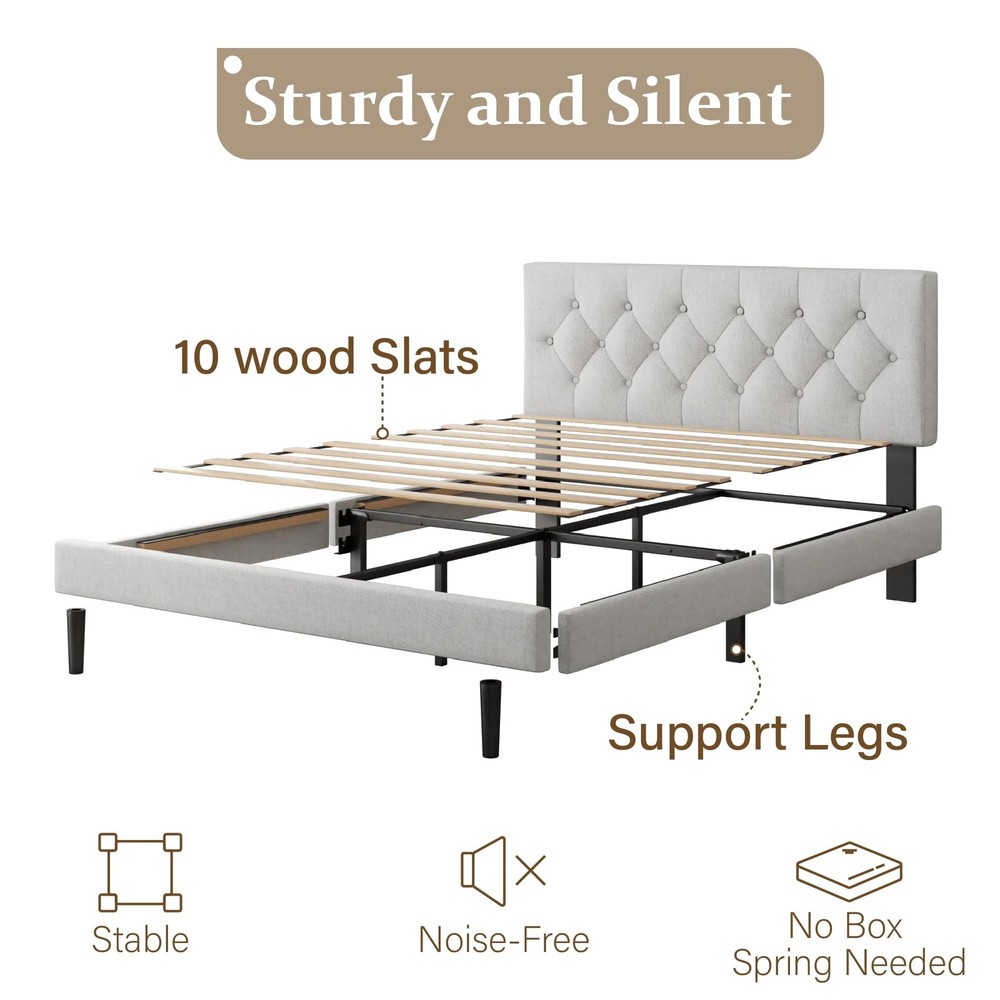 Full Size Platform Bed Frame with Upholstered Headboard, Button Tufted Design...