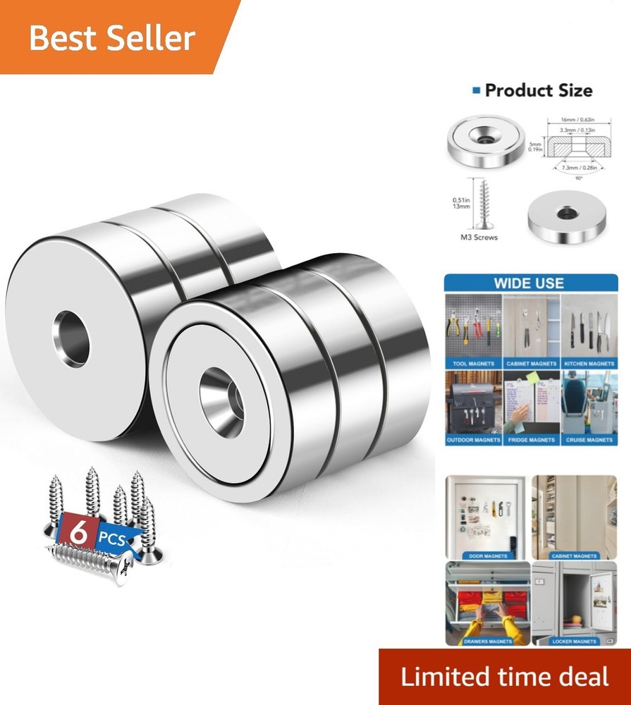 Versatile 6-Pack Neodymium Magnets - 20LBS Pull Force for Cabinets & More