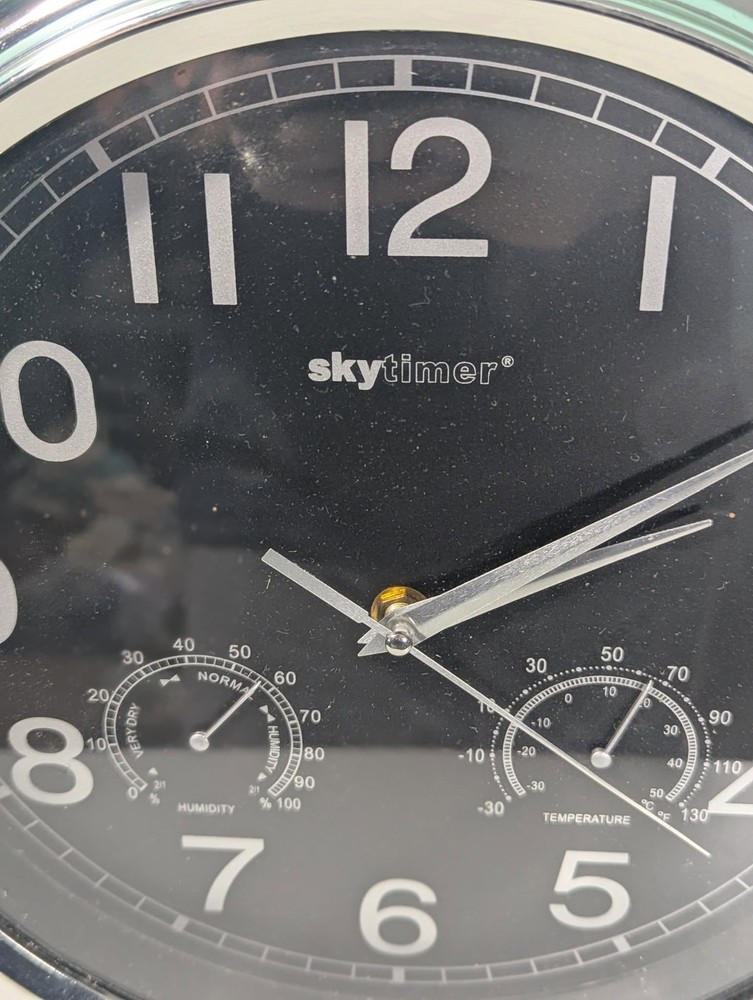 Sky Timer Black & Gray Hanging Wall Clock 13" Round Tested Working