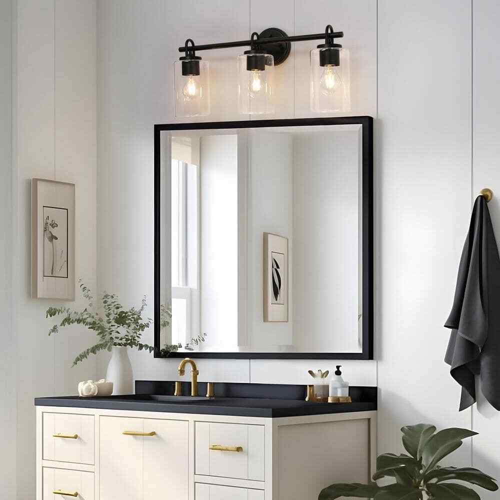 LNC Modern Black Bathroom Vanity Light with Cylinder Clear Glass Shades 22 in.