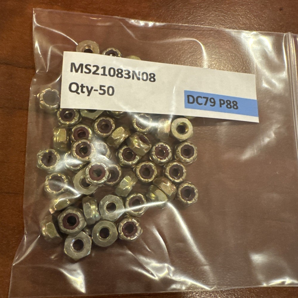 Qty-50  MS21083N08  Self Locking Nuts.    New.  DC79 P88