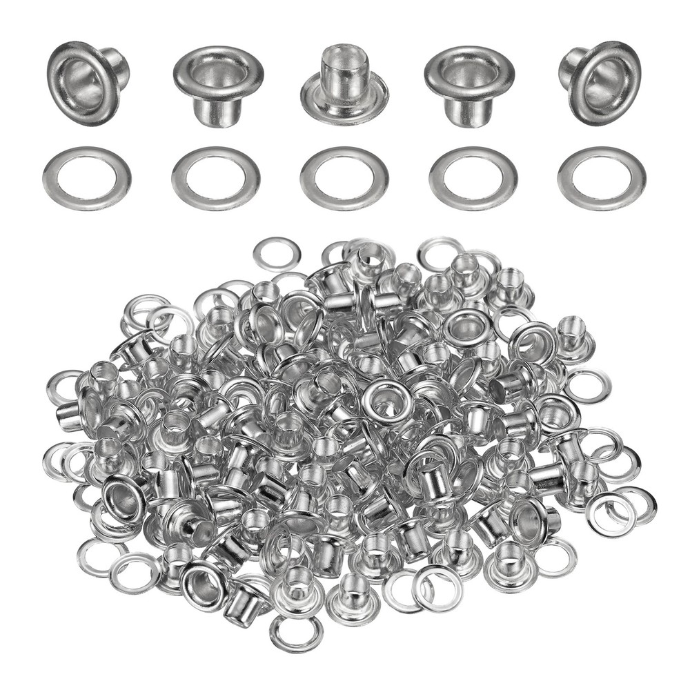 50Set Grommets Eyelets Kit 3mm Brass Eyelets with Washers, Silver