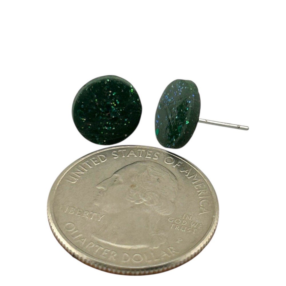 Green Glitter Round Polymer Clay Stud Earrings