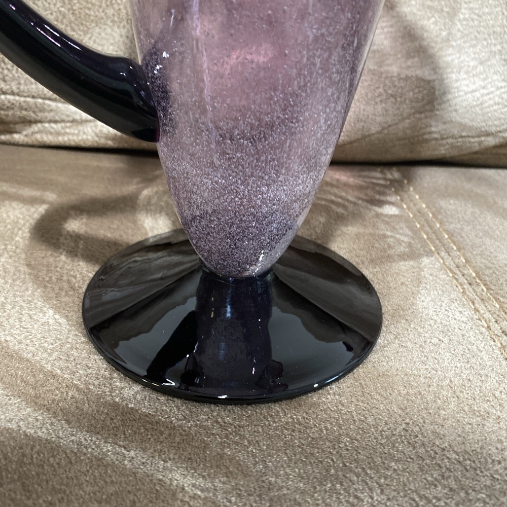 Handblown Controlled Bubble Purple Glass Pitcher with Applied Handle