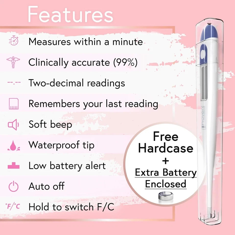 Digital Basal Body Thermometer, 1/100Th Degree High Precision, Quick 60-Sec Read