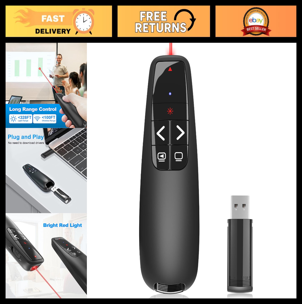 Wireless Presentation Clicker Remote for PowerPoint, USB Laptop Presenter, PPT A