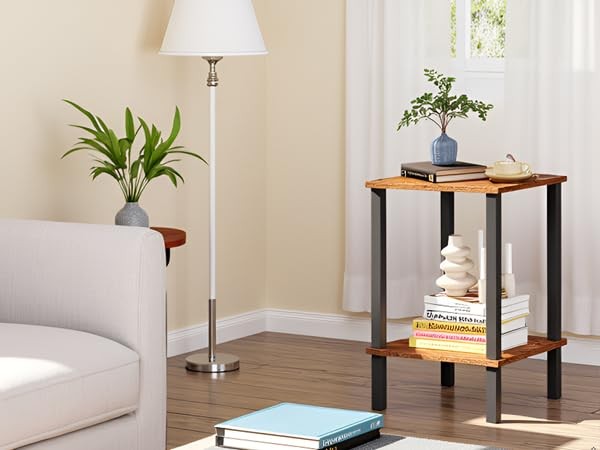 End Table, Side Table, Nightstand, 2-Tier Storage Shelf, Sofa Side Table for ...