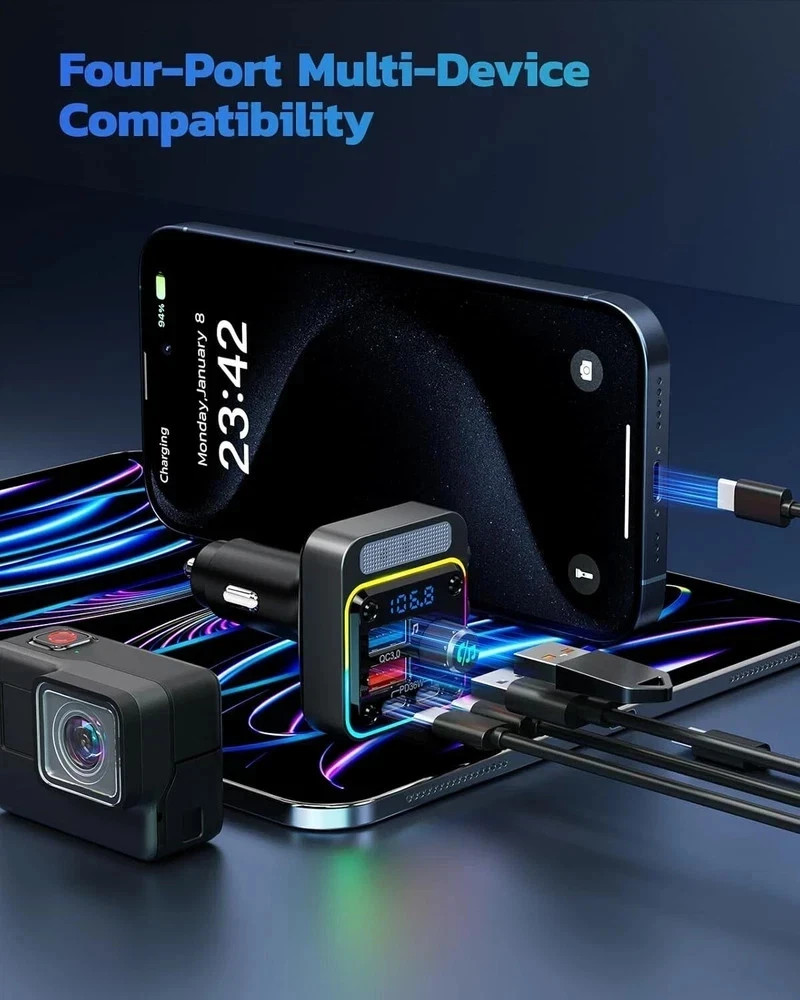 Transmisor Bluetooth USB Para Carro Auto Cargador Receptor Con FM Radio Pantalla