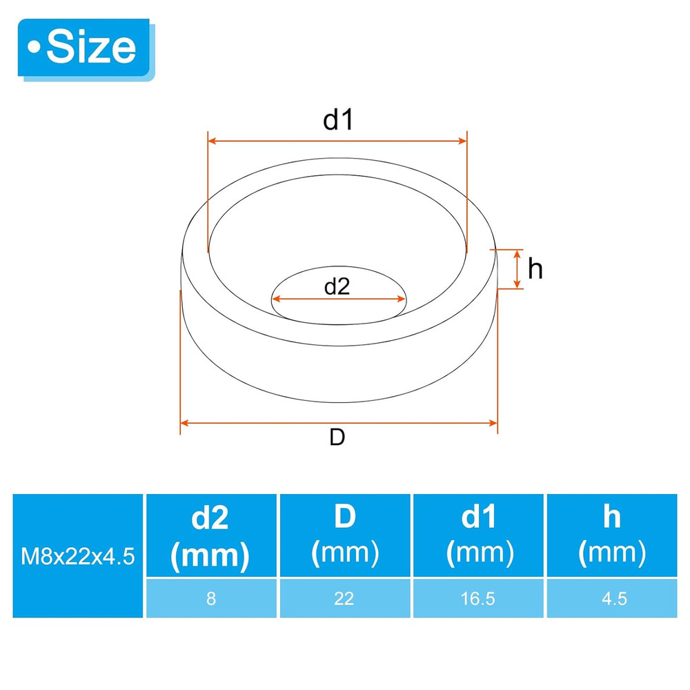 M8 Finish Countersunk Washer, 10Pcs 22Mm Dia. 4.5Mm Tall Solid 304 Stainless Ste