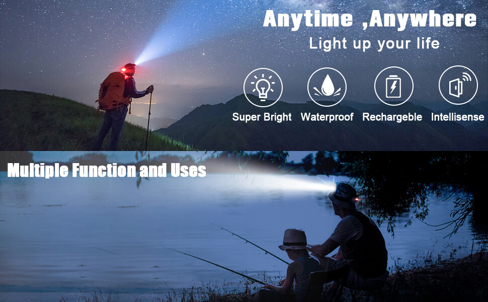 99000000lm LED Headlamp Rechargeable Headlight Head Torch Lamp Flashlight+2 Char