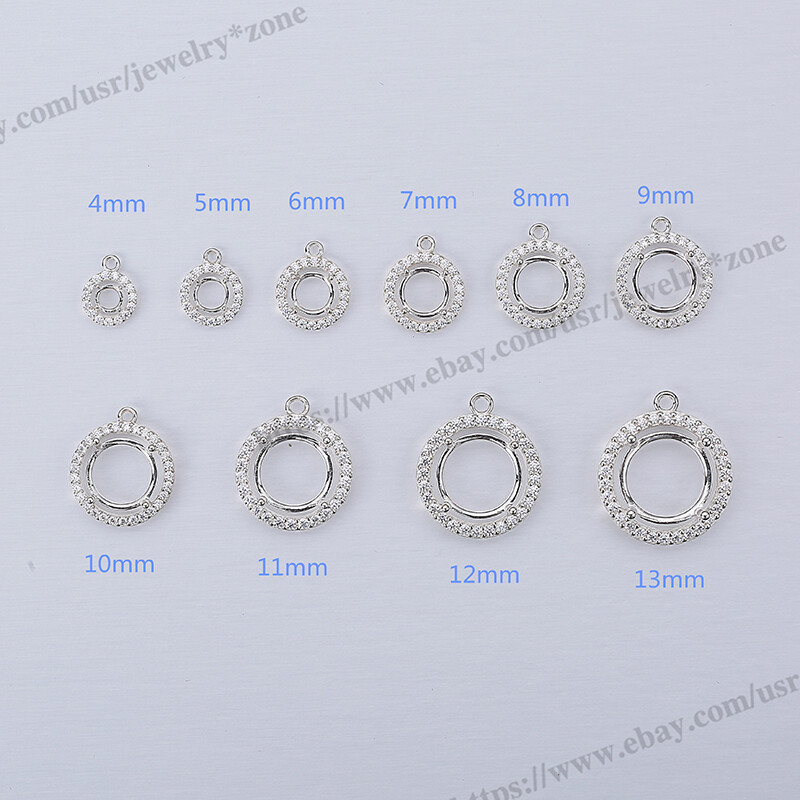 Pre Notched Round 4 Prong Mount Dangle Setting Sterling Silver Pendant/Earring