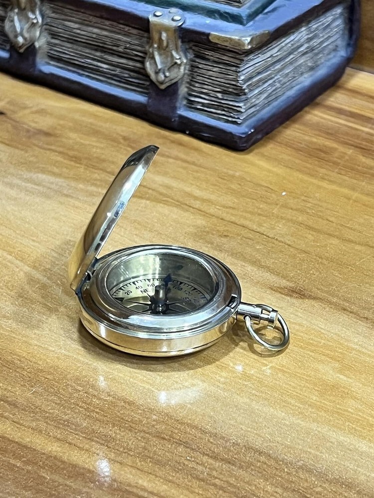 Brass Push button Compass Nautical Pocket Compass Working Compass Lid Compass