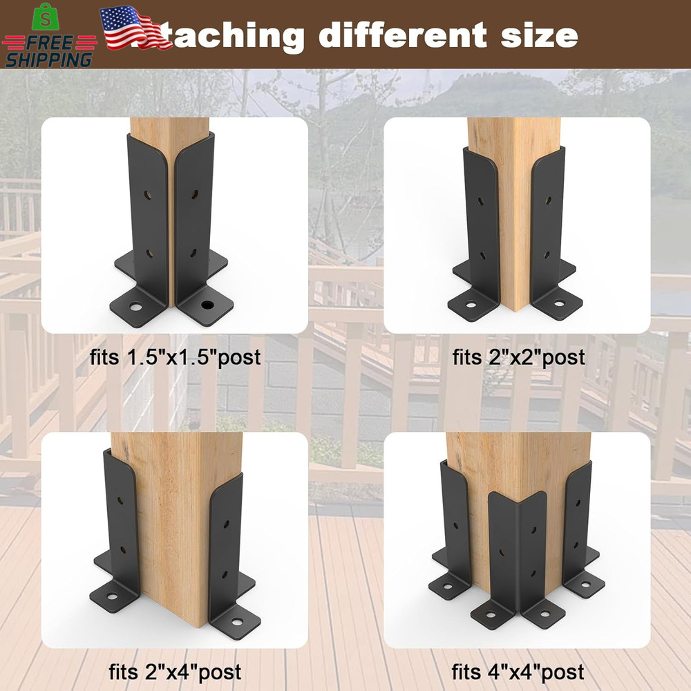 4 Pcs Adjustable Deck Post Anchor Brackets Kit - Fit 1.5X1.5, 2X2, 2X4, 4X4 Post