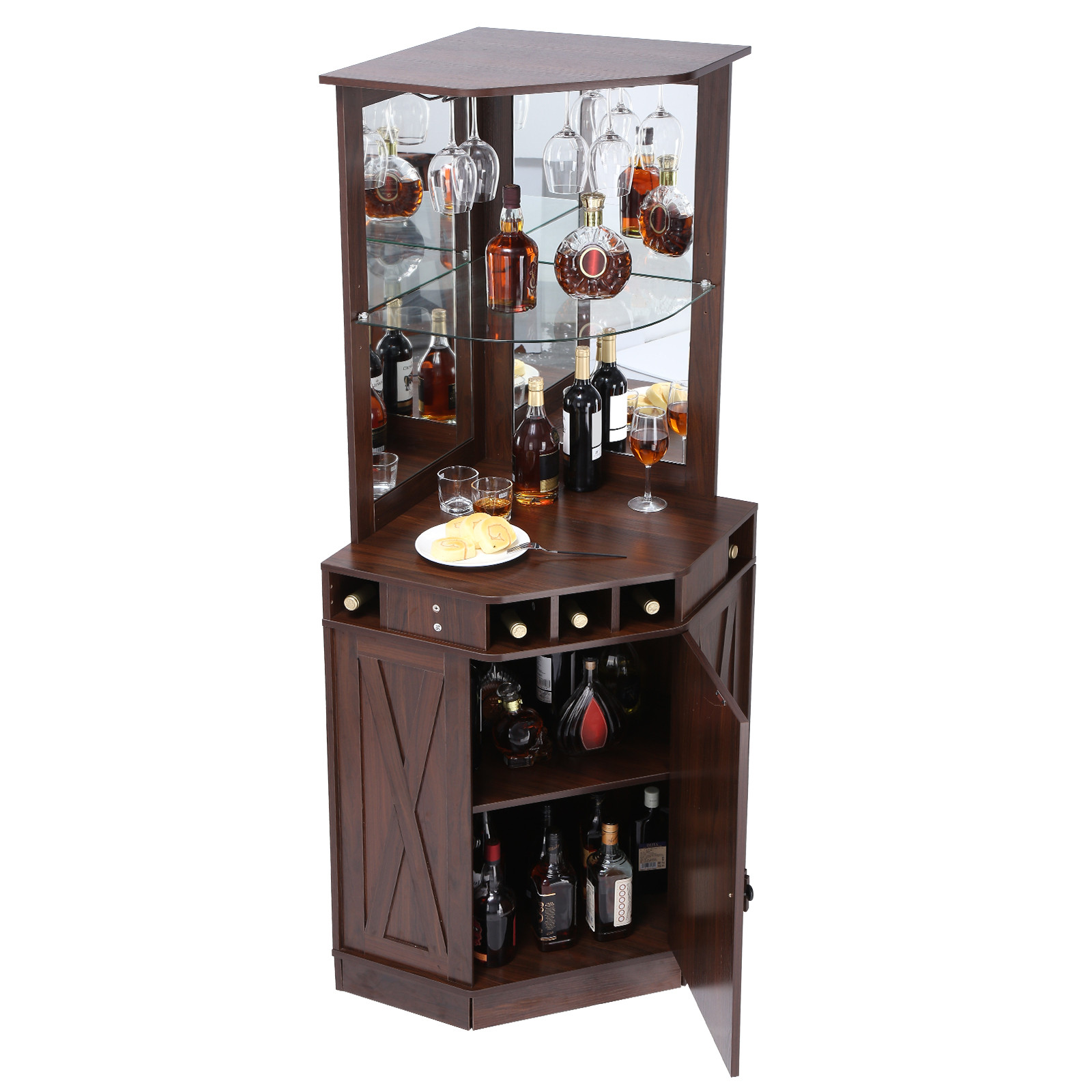 VEVOR Industrial Bar Cabinet Wine Bar Table with Glass Holder for Liquor & Glass