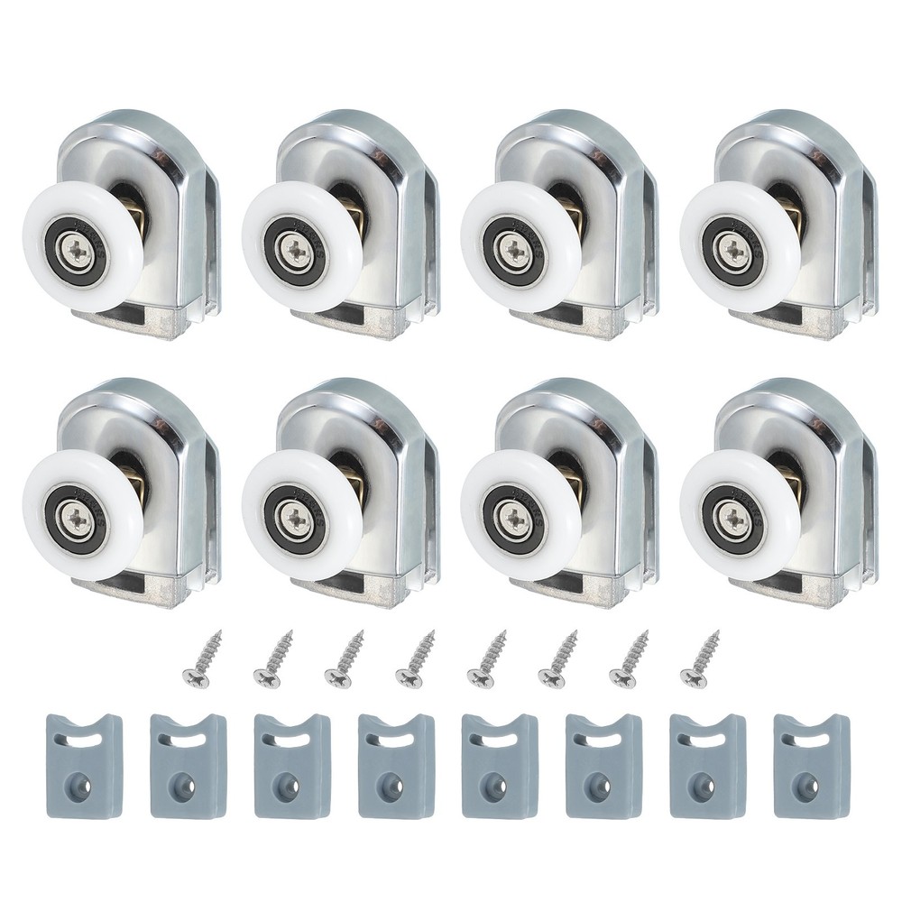 8Pcs 25mm Single Shower Door Rollers Copper Bottom Wheels Pulleys Guide Silver