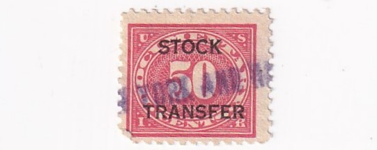 STAMP SCOTT RD9 "DOCUMENTARY - Stock Transfer" 50 CENT  1920 USED - P