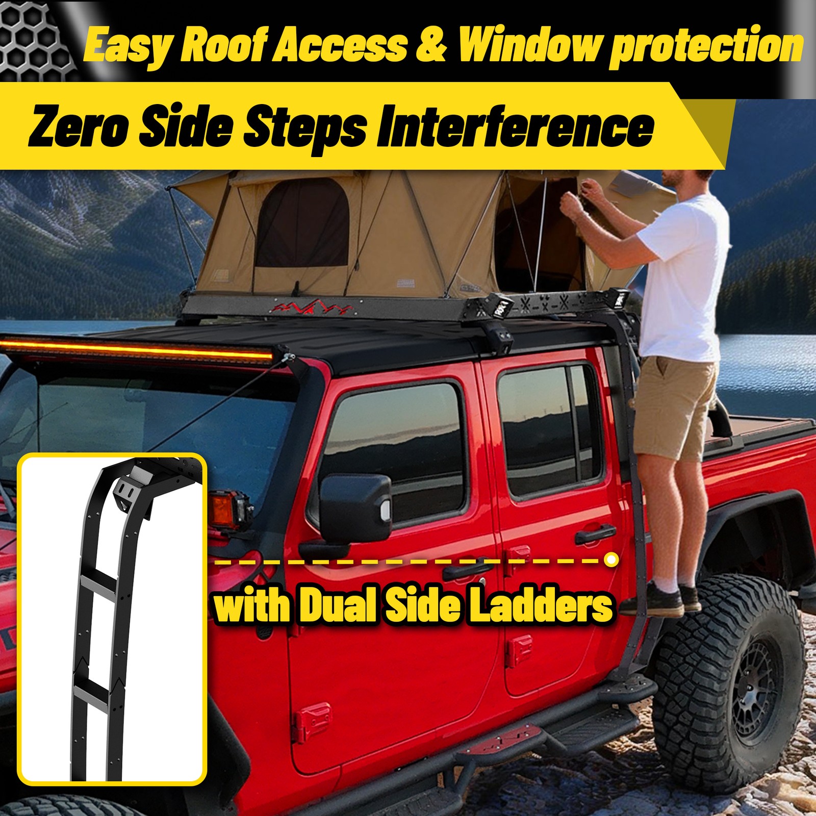 Roof Rack Cargo Luggage Carrier fits 2018-2026 Jeep Gladiator JT With 2 Ladders