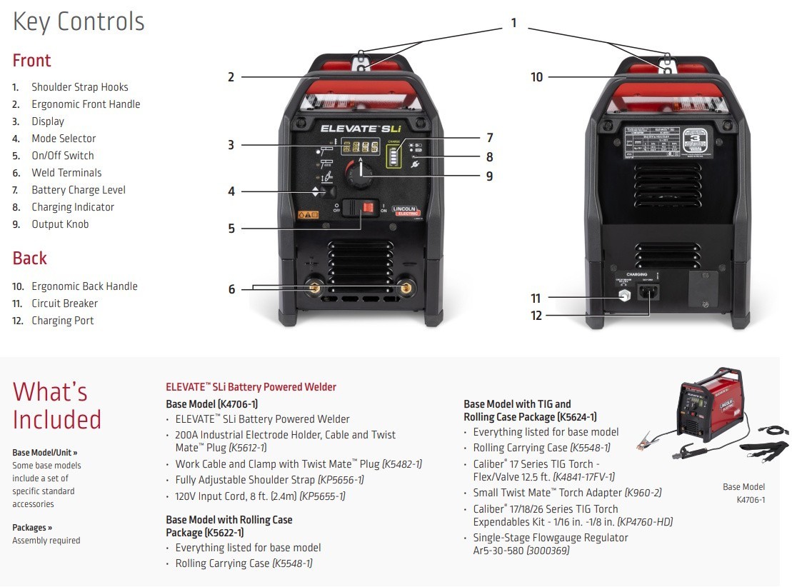 Display Model Lincoln ELEVATE SLi Battery Powered Stick/TIG Welder (K4706-1)