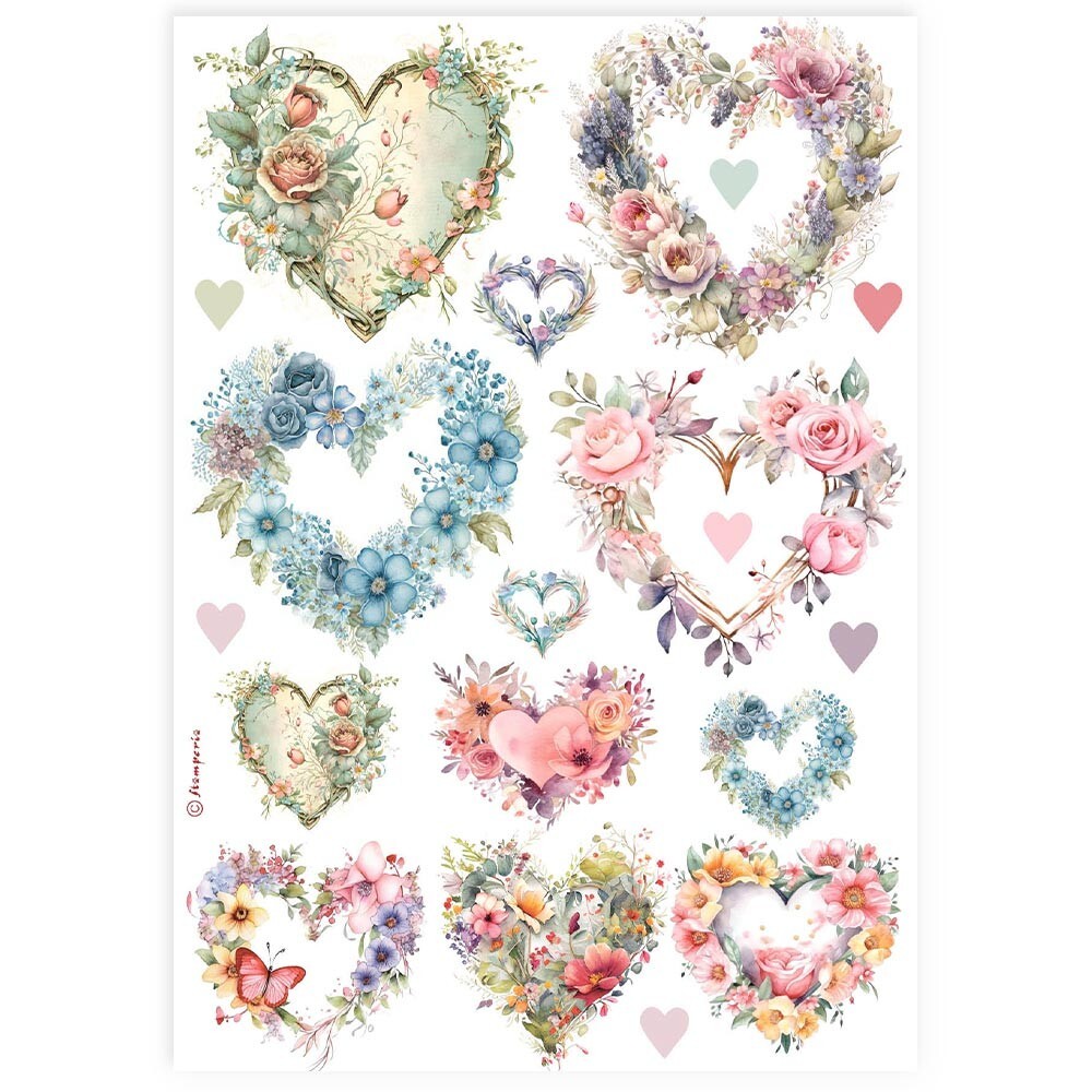 Stamperia A4 RICE PAPER - HEARTS, Decoupage