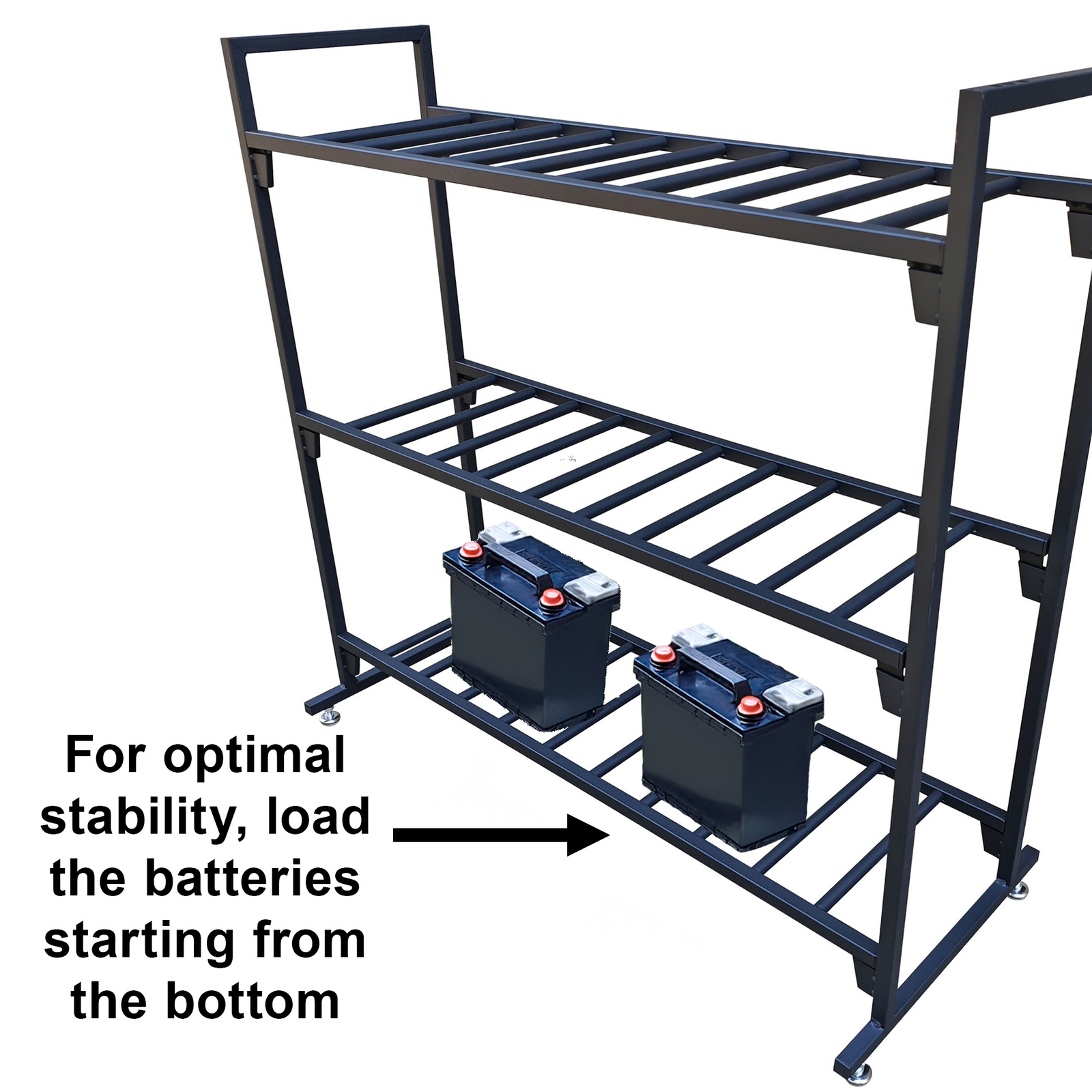 MotoProducts Black Battery Rack Stands Insanely Strong Storage Rack Holds 12