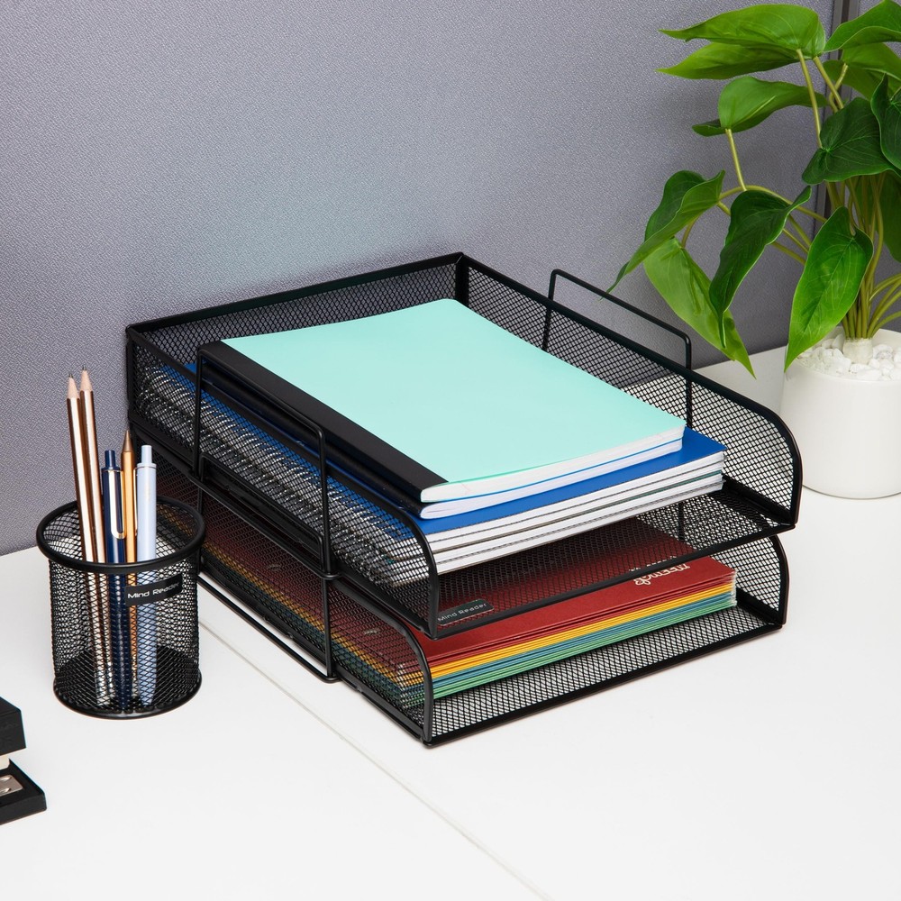 Stackable Tray, Desktop Organizer, File Storage, Office, Metal Mesh, 10.5" L ...
