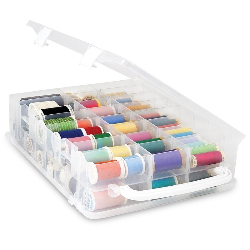Double-Sided Thread Storage Box 48 Spools Transparent Durable Carrying Handle US