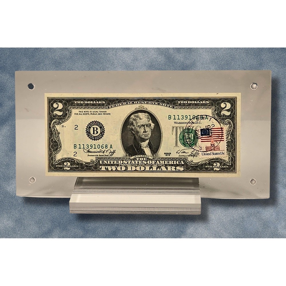 Rare 1976 2-Dollar Bill | Bicentennial First Day Issue Cancellation 13cent Stamp