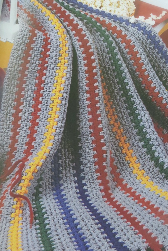 Rainbow stripes,  afghan;  (#4061-48)   vintage crochet  pattern
