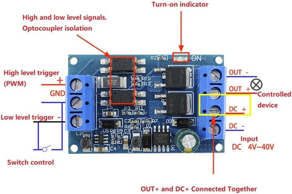 High-Power MOS FET Trigger Drive Switch Module PWM Adjust Control DC 4-60V 10A